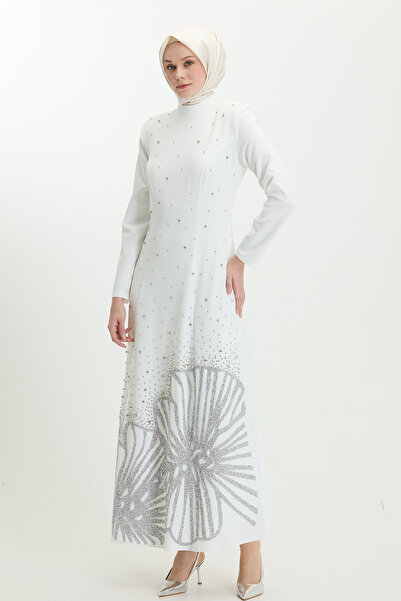 Setrms Taş İşlemeli Çiçek Motifli Abiye Elbise