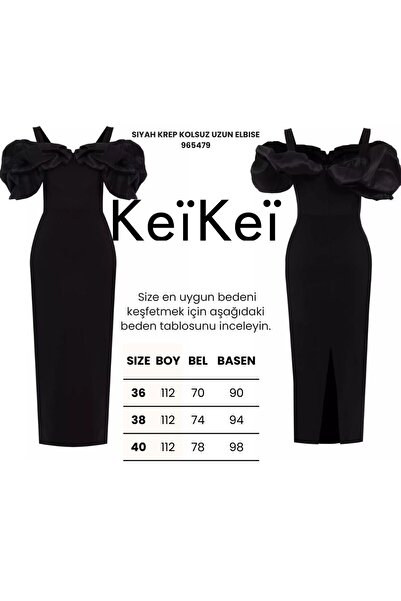 Keikei Siyah krep kolsuz uzun elbise