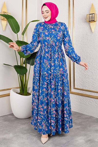 Mec Fashion Φόρεμα Asel Floral από βισκόζη INDIGO