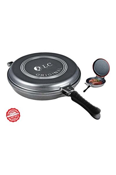 DLC مقلاة شواء مزدوجة دائرية سوداء 32 سم غير لاصقة، قابلة للتقليب والشواء، مق...