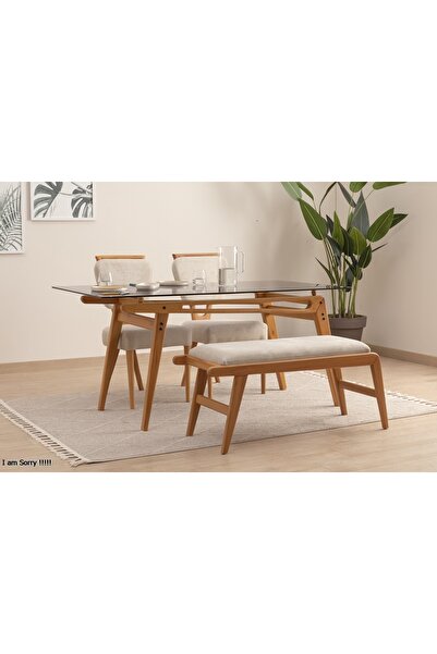 Vivense PALACE CAMLI BENCHLİ MASA TAKIMI, KREM, 160x80