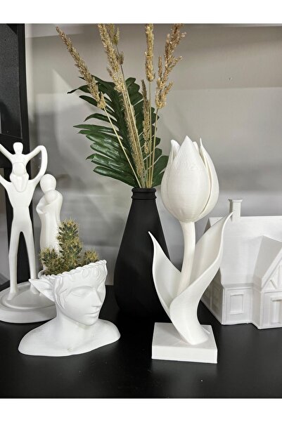 Root Made Beyaz Lale Dekoratif Biblo Yapay Lale Çiçek Dekoratif Obje 18cm