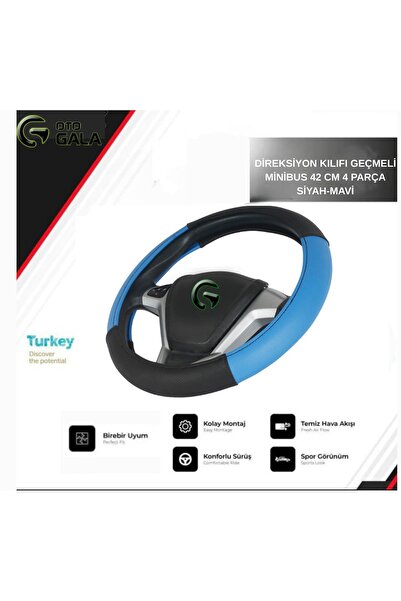 PERFLEX DİREKSİYON KILIFI GEÇMELİ MİNİBUS 42 CM 4 PARÇA SİYAH-MAVİ