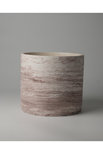 Kaju Creative Dekoratif Büyük Boy Beton Saksı - Mermer Desenli- Silindir 4.5L - 20x18 CM