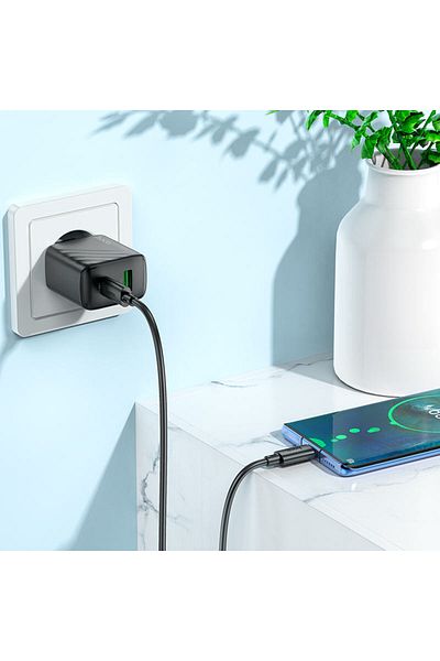 REDz Accessories Set încărcător pentru iPhone 15/16 și Android, adaptor Hoco cs23a tip-c cablu 1m, pd30w, negru