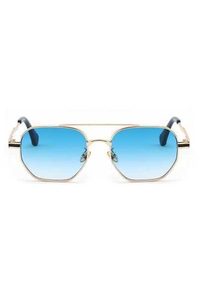Angel Eyes Geometric Design Metal Gold Frame Blue Glass Unisex Sunglasses