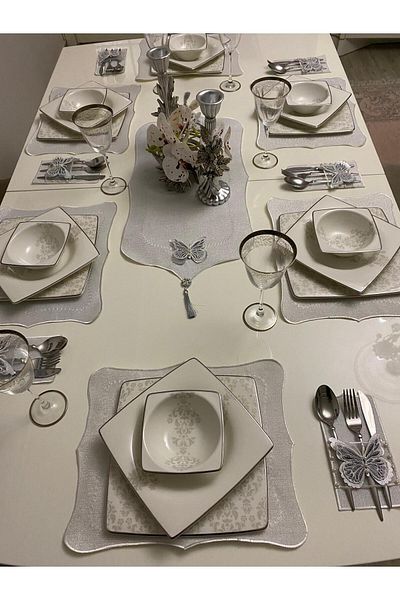 Lady Rio Serviciu american, set PRESENTARE pentru mese, rummer, placa, prelucrare 3D și detaliu perlat
