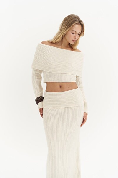 MAİ COLLECTİON Sevara Carmen Collar Ecru Knitwear Set