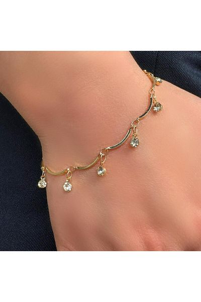 MR Round Zircon Stone Dangle Gold Color Bracelet