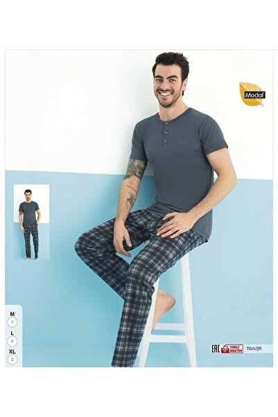 İpek Men's Short Sleeve Long Pajama Set