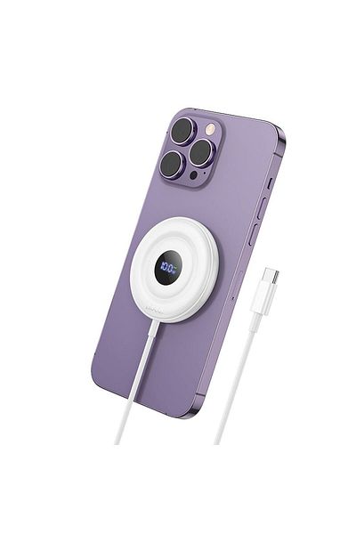 REDz Accessories Încărcător wireless Hoco CW61, MagSafe, 15W, afișaj integrat, alb