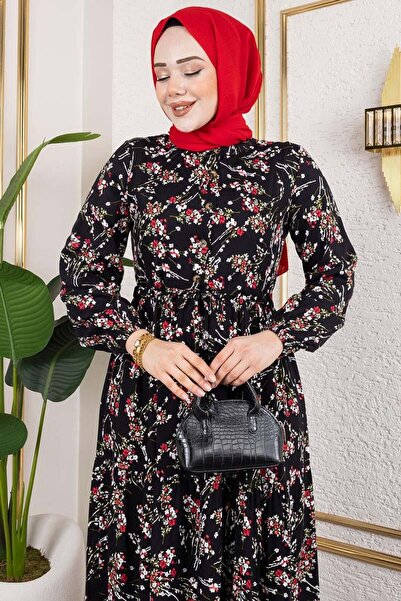 Mec Fashion Φόρεμα Asel Floral Viscose ΜΑΥΡΟ