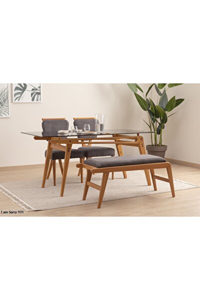 Vivense PALACE CAMLI BENCHLİ MASA TAKIMI, ANTRASİT, 160x80