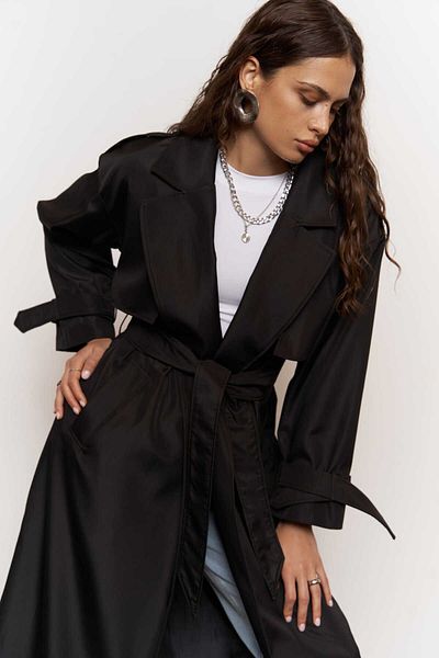 MAİ COLLECTİON Dámský černý oversize trenčkot