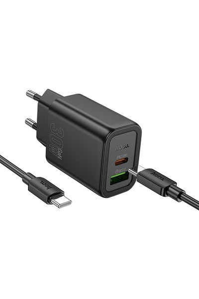 REDz Accessories Set adaptor HOCO N63 și cablu Type-C, pentru iPhone 15/16 și Android, încărcare rapidă 30W, negru