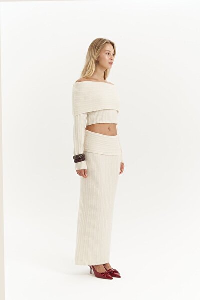 MAİ COLLECTİON Sevara Carmen Collar Ecru Knitwear Set