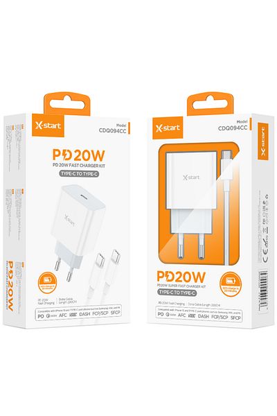 REDz Accessories Set adaptor X-Start CDQ094CC și cablu Type-C, pentru iPhone 15/16 și Android, încărcare rapidă 20W, alb
