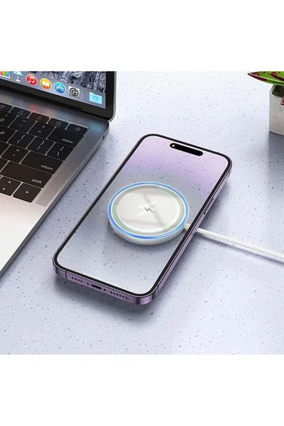 REDz Accessories Încărcător wireless 15w, Hoco Cw53, Magsafe, compatibil cu Apple, cablu de 1,5 m cu mufă Type-C, alb