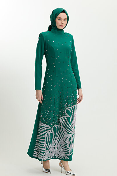 Setrms Taş İşlemeli Çiçek Motifli Abiye Elbise