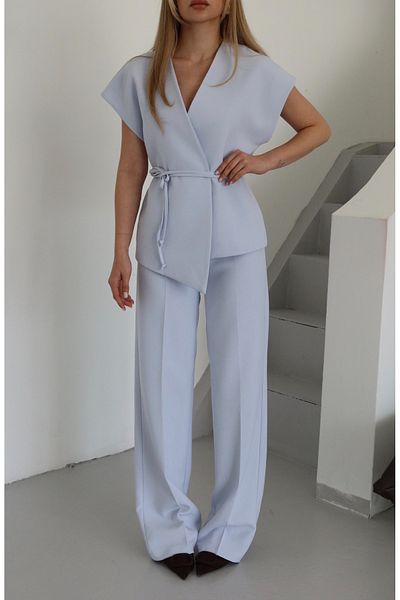 Laluvia Set pantaloni cu picior tub vest Juana albastru - 9567