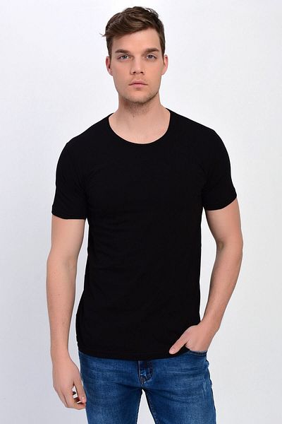 DYNAMO Tricou pentru bărbați, negru, cu gât de bază, 100% bumbac
