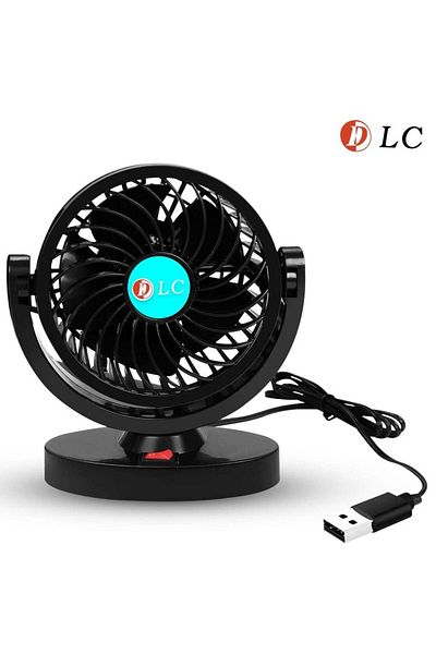 DLC 5V DC Rotatable Five Blade Electric Car Fan USB Powered Desk Fan with 720° Rotation, Strong Wind,