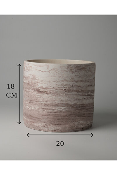 Kaju Creative Dekoratif Büyük Boy Beton Saksı - Mermer Desenli- Silindir 4.5L - 20x18 CM