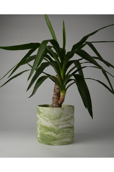 Kaju Creative Dekoratif Büyük Boy Beton Saksı - Mermer Desenli- Silindir 4.5L - 20x18 CM