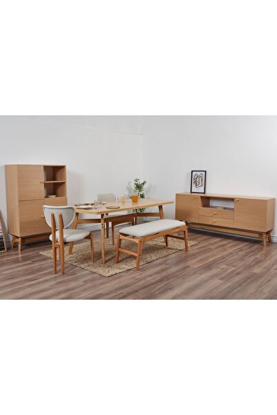 Vivense Moon Benchli İskandinav Masa Takımı, 2 Sandalyeli, Krem, 180X90