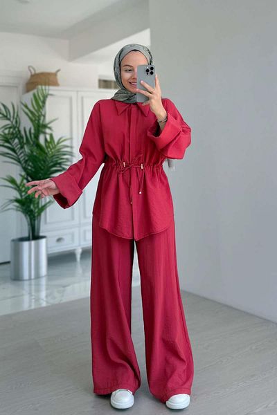 Ka Hijab طقم بتفاصيل رباط مريح - زهرة الرمان