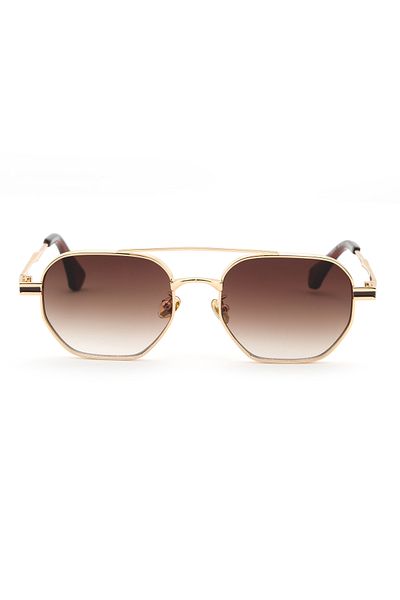 Angel Eyes Geometric Design Metal Gold Frame Brown Glass Unisex Sunglasses