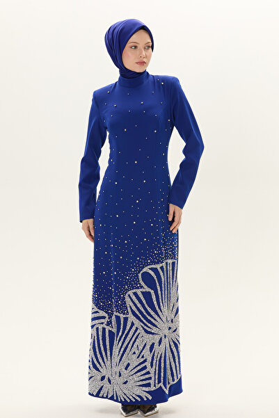 Setrms Taş İşlemeli Çiçek Motifli Abiye Elbise