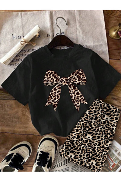 MOONBULL Kadın Leopar Kurdele Baskılı Leopar Şortlu Takım