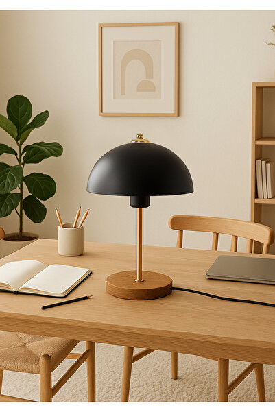 HOMİNG Homing Black Gold Banker Lampshade Table Lamp Ayd-3400