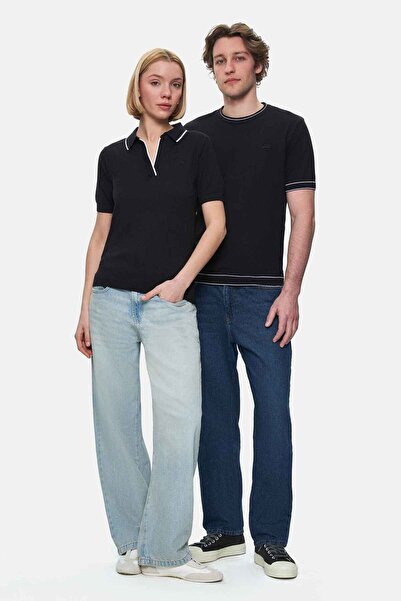 UCLA SASHA Μαύρο πλεκτό με γιακά πόλο Κεντημένο γυναικείο μπλουζάκι Standard Fit