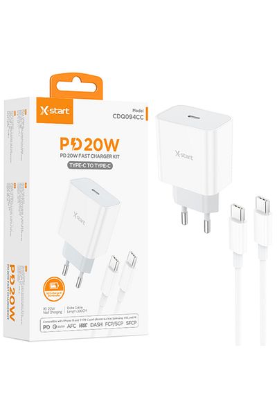 REDz Accessories Set adaptor X-Start CDQ094CC și cablu Type-C, pentru iPhone 15/16 și Android, încărcare rapidă 20W, alb