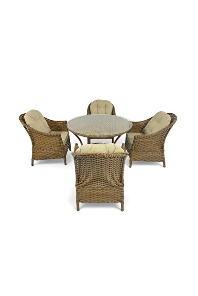 Vivense ARAS RATTAN BAHÇE YEMEK MASASI TAKIMI, 4 KİŞİLİK, 110 CM