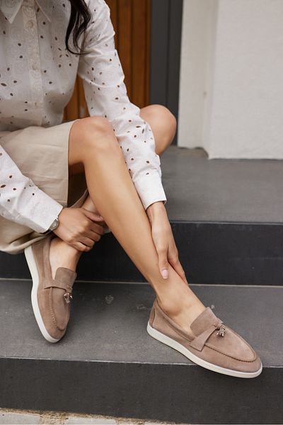 ANGELİNA JONES Women's Tutun Nude Real Leather Loafer Shoes