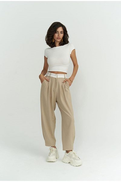 MAİ COLLECTİON Béžové kalhoty Patrice Reverse Belt