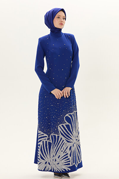 Setrms Taş İşlemeli Çiçek Motifli Abiye Elbise