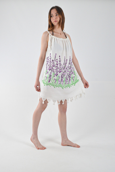 REİNA TEKS Пляжний одяг Віскозна сукня з лавандовим візерунком, бавовняна, з зав'язками, пляжна сукня, 1 шт. Парео