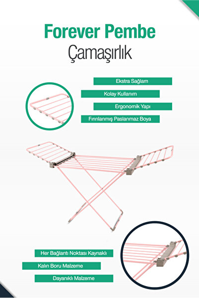Genel Markalar Forever Kalın Borulu Kanatlı Büyük Boy Çamaşır Kurutmalığı-pembe