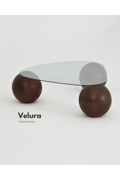 Velura Home & Living Top Sehpa & Küre Cam Orta Sehpa - Koyu Ceviz