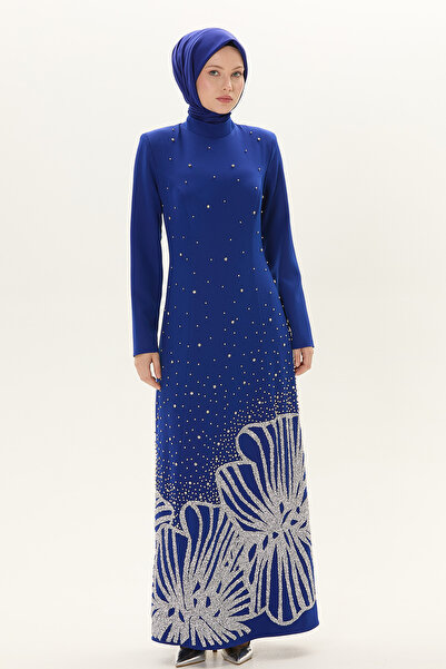 Setrms Taş İşlemeli Çiçek Motifli Abiye Elbise