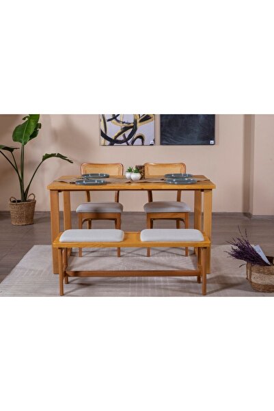 Vivense HAZERAN İSKANDİNAV MASA TAKIMI, 2 SANDALYE 1 BENCH, 80X160
