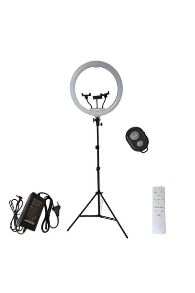 YBOSHOP Lampa circulara LED 22 inch cu trepied 210 cm, telecomanda, lumina re...