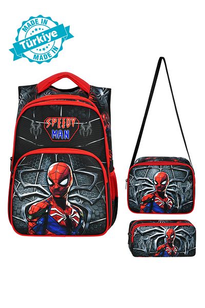 Royal Glow Geantă ortopedică pentru bărbați Spider Spider și cutie de prânz și suport pentru stilouri