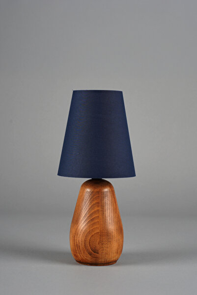 NAVEMU Fiora Ahşap Abajur Naturel-Lacivert (16x16x35 cm)