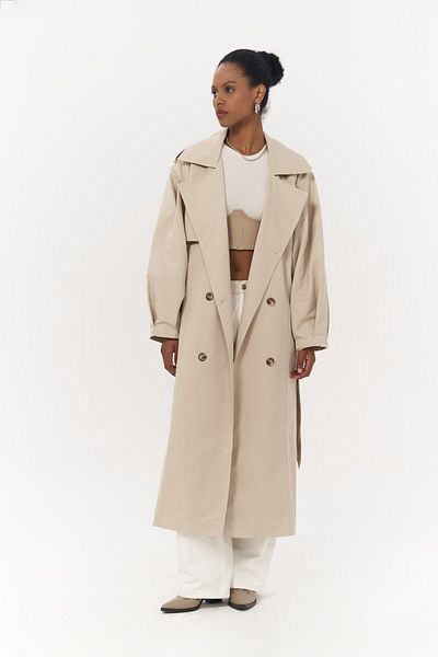 MAİ COLLECTİON Aubree Beige Oversize Trench Coat