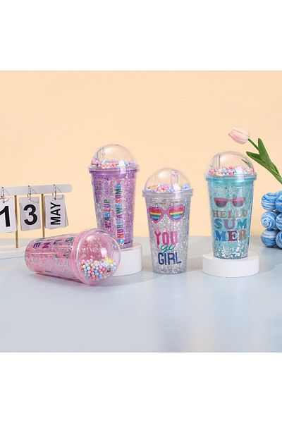 Honney Boutique Led 3D Colorful Lighted Mica Water Bottle Flask Water Bottle Cocktail Glass with Straw Lighted Figure